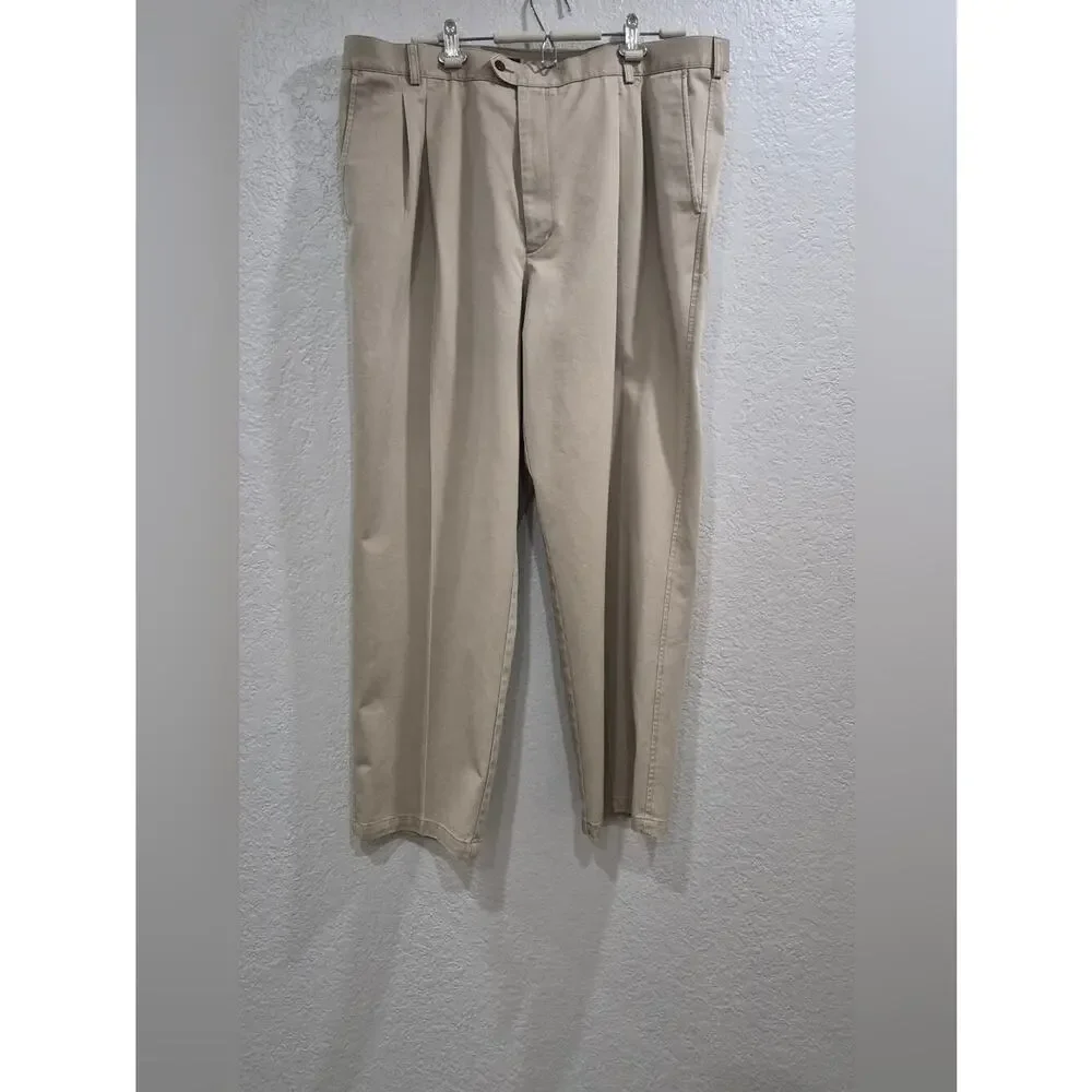 Nordstrom Men's 100% Cotton Pleated Trousers Beige Casual Dress Pants 42x30